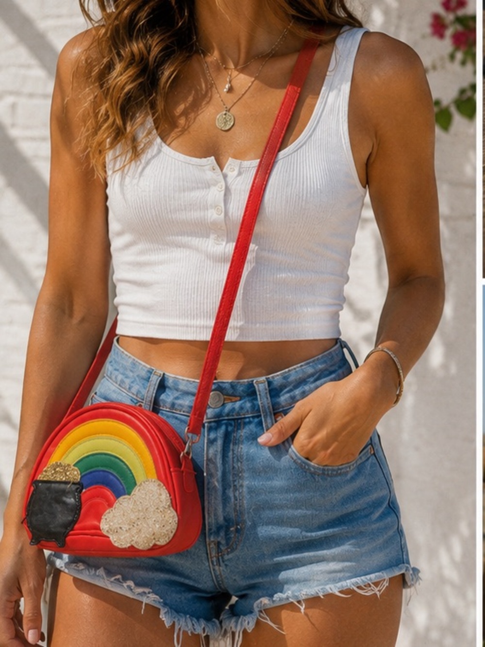 Rainbow Crossbody Bag w Pot of Gold Cloud Accents whimsical pride **2 for 20**